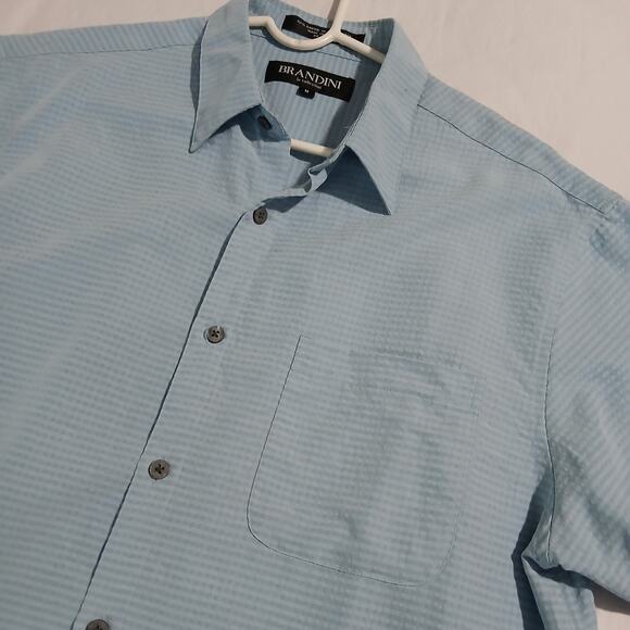 Brandini Men's Medium Powder Blue HSort-Sleeved Button-Up Shirt Seersucker - Picture 8 of 14